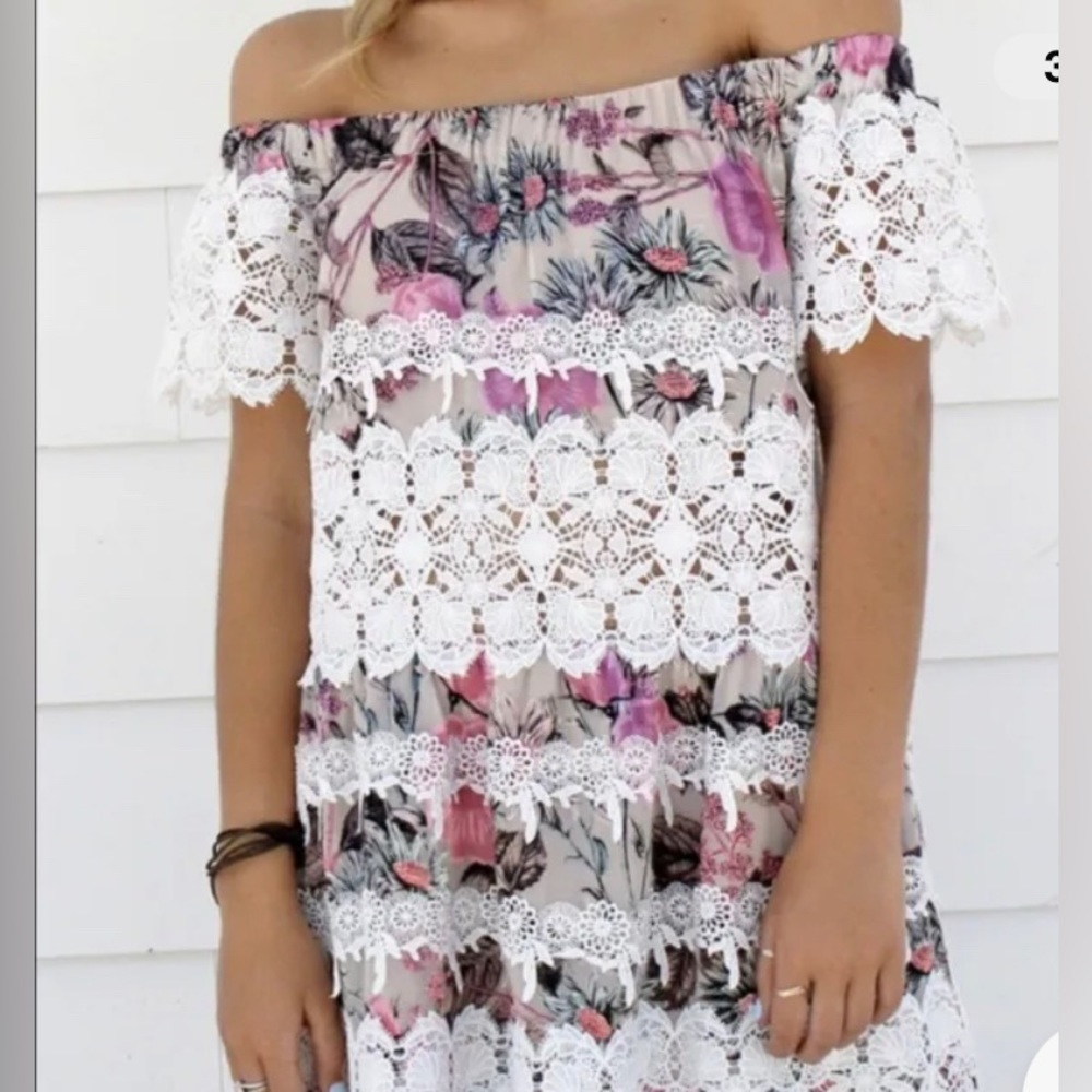 NWT For Love And Lemons Candace Floral Off The Shoulder Mini Dress Sz XS
